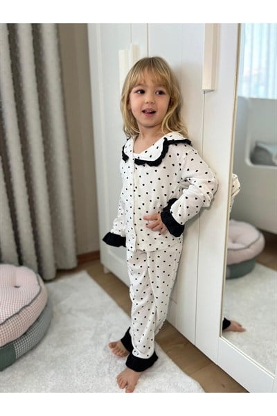 Kalp Desenli Kız Çocuk Pijama Takımı