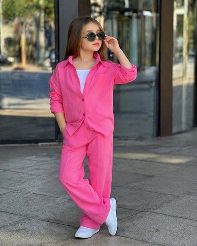 Kız Çocuk Trend 3’lü Takım Gömlek Pantolon Askılı Badi Kombin