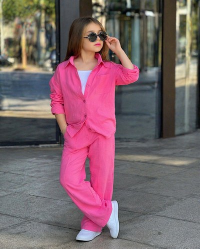 Kız Çocuk Trend 3’lü Takım Gömlek Pantolon Askılı Badi Kombin