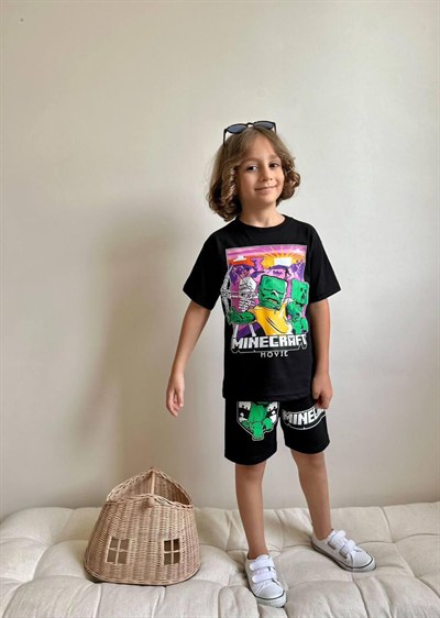 Minecraft Baskılı Erkek Çocuk Şortlu Yazlık Alt Üst Takım