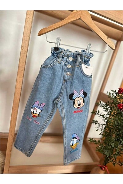 Yigit Butik Minnie Baskılı kız Çocuk Denim Pantolon
