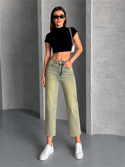  Yüksek Bel Cropped Kalıp Dar Paça Jean Pantolon