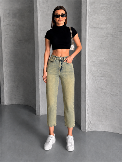  Yüksek Bel Cropped Kalıp Dar Paça Jean Pantolon