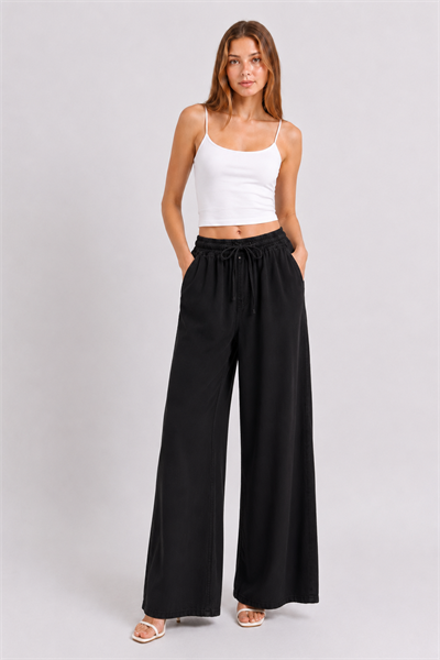 Beli Lastik Wide Leg Palazzo Kot Pantolon SİYAH