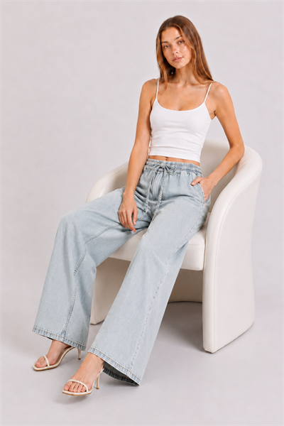 Beli Lastik Wide Leg Palazzo Kot Pantolon 