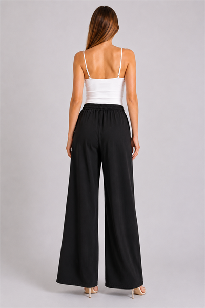 Beli Lastik Wide Leg Palazzo Kot Pantolon SİYAH