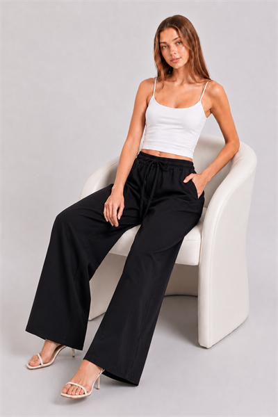 Beli Lastik Wide Leg Palazzo Kot Pantolon SİYAH