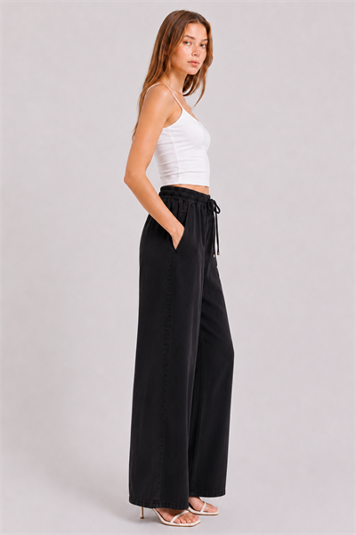 Beli Lastik Wide Leg Palazzo Kot Pantolon SİYAH