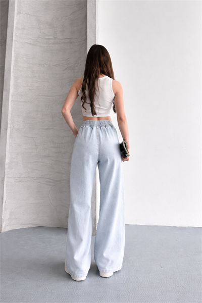 Beli Lastikli Tasarım Geniş Paça Jean