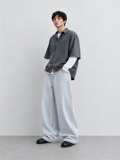 Erkek Super Baggy Jean Pantolon Bol Paça Oversize Kalıp Yıkamalı Denim Kot Pantolon