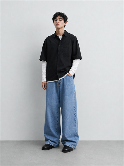 Erkek Super Baggy Jean Pantolon Bol Paça Oversize Kalıp Yıkamalı Denim Kot Pantolon