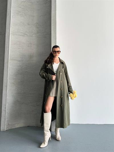Oversize Uzun Kuşaklı Trençkot