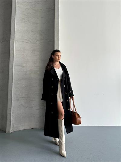 Oversize Uzun Kuşaklı Trençkot