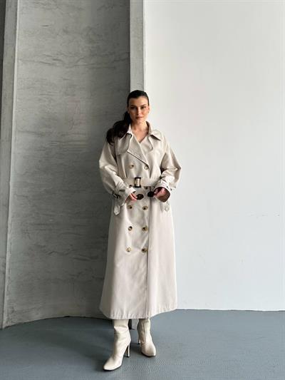 Oversize Uzun Kuşaklı Trençkot