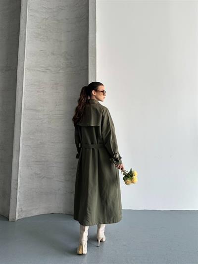 Oversize Uzun Kuşaklı Trençkot