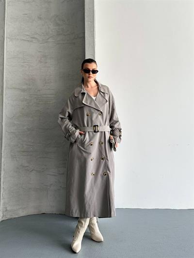 Oversize Uzun Kuşaklı Trençkot