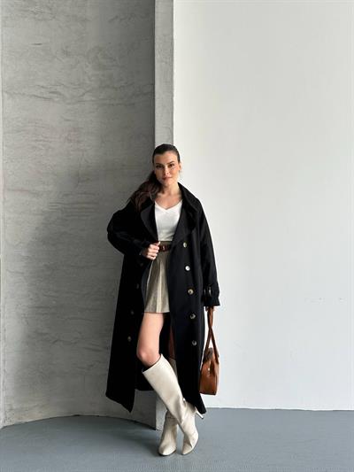 Oversize Uzun Kuşaklı Trençkot