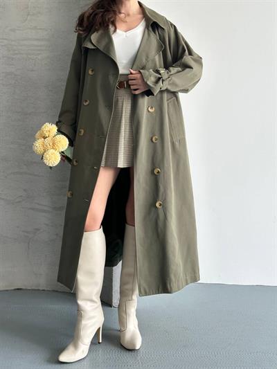 Oversize Uzun Kuşaklı Trençkot