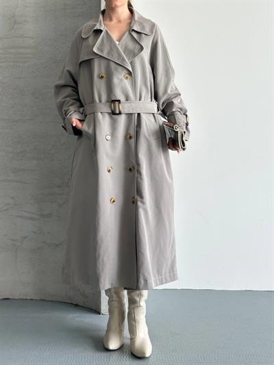 Oversize Uzun Kuşaklı Trençkot
