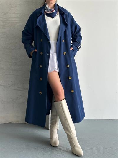 Oversize Uzun Kuşaklı Trençkot