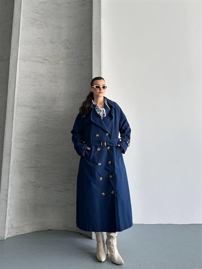 Oversize Uzun Kuşaklı Trençkot