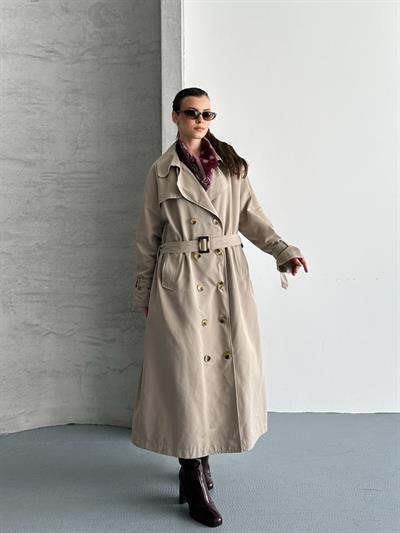 Oversize Uzun Kuşaklı Trençkot