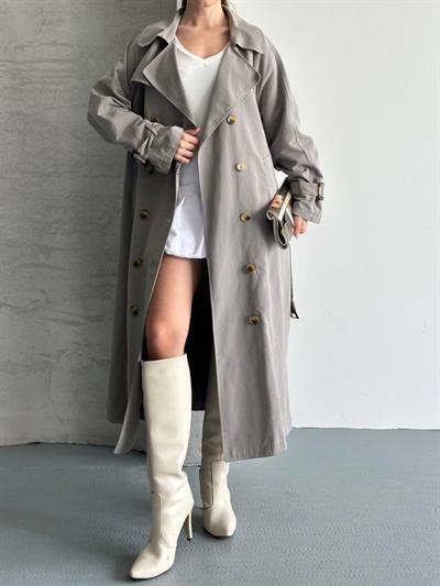 Oversize Uzun Kuşaklı Trençkot
