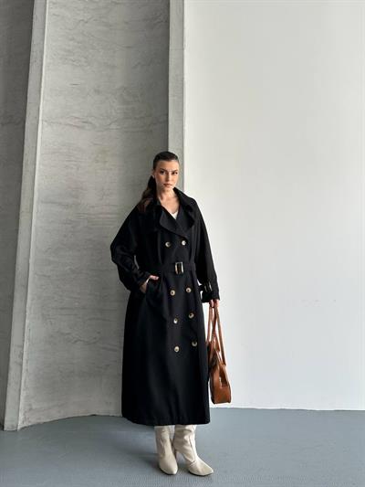 Oversize Uzun Kuşaklı Trençkot