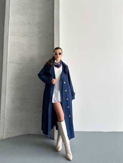 Oversize Uzun Kuşaklı Trençkot