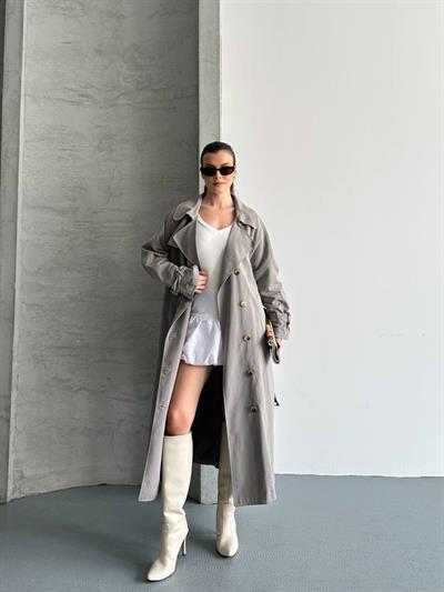 Oversize Uzun Kuşaklı Trençkot