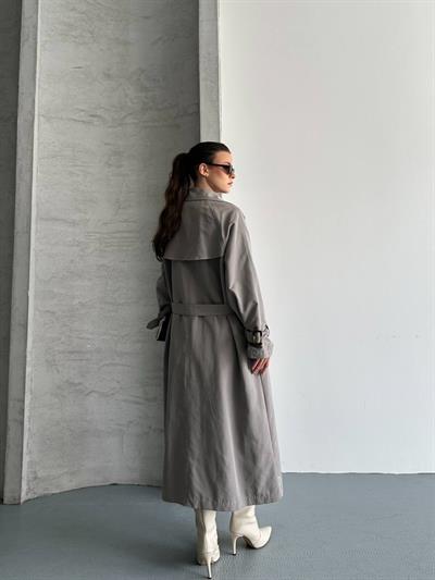 Oversize Uzun Kuşaklı Trençkot