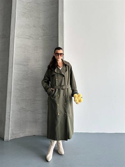 Oversize Uzun Kuşaklı Trençkot