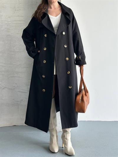 Oversize Uzun Kuşaklı Trençkot