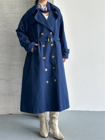 Oversize Uzun Kuşaklı Trençkot