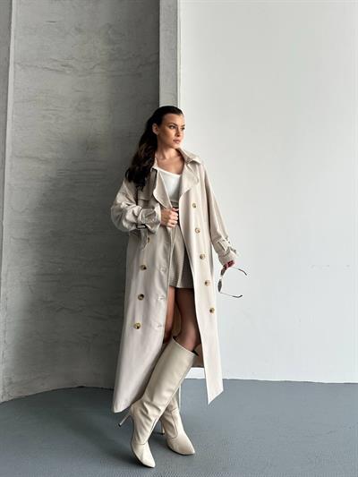 Oversize Uzun Kuşaklı Trençkot