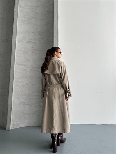 Oversize Uzun Kuşaklı Trençkot