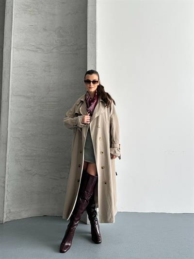 Oversize Uzun Kuşaklı Trençkot
