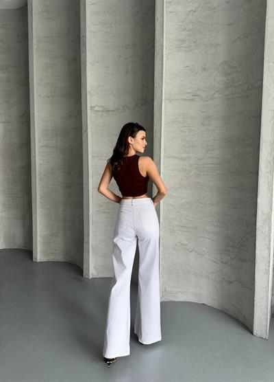 Yüksek Bel Bootcut Pamuklu Beyaz Pantolon