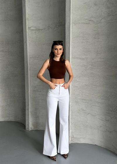 Yüksek Bel Bootcut Pamuklu Beyaz Pantolon