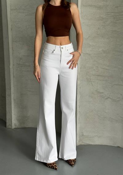 Yüksek Bel Bootcut Pamuklu Beyaz Pantolon