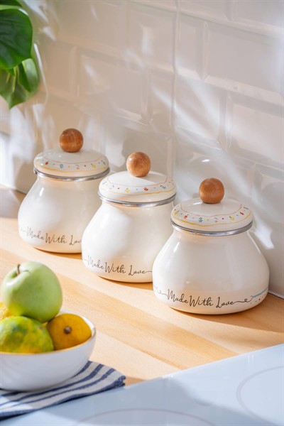 Acar Made With Love 3Lü Emaye Tombik Kavanoz