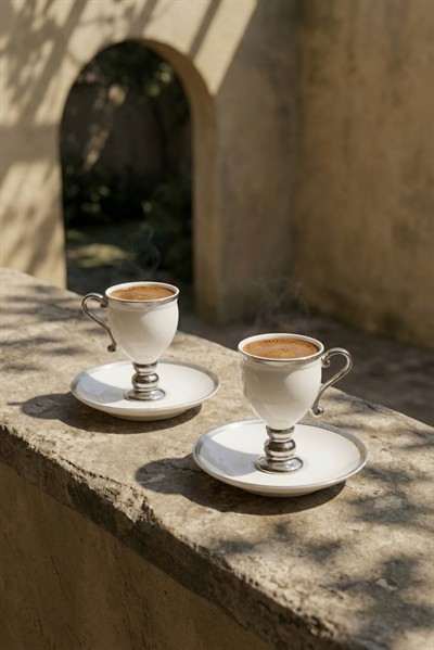Acar Prune Silver 2 Kişilik Kahve Fincan Takımı - Beyaz