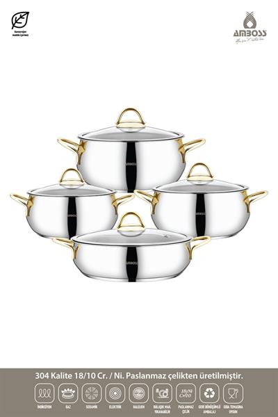 Amboss Stone 8 Parça Çelik Tencere Seti