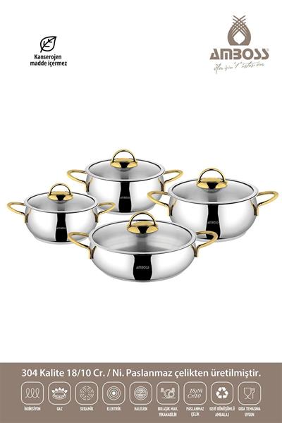Amboss Stone 8 Parça Çelik Tencere Seti