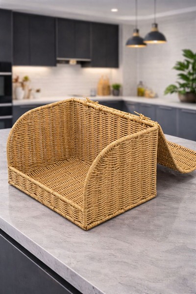 Büyük Boy Hasır Rattan Ekmeklik Ekmek Kutusu Saklama Kabı Kutusu 31*25Cm
