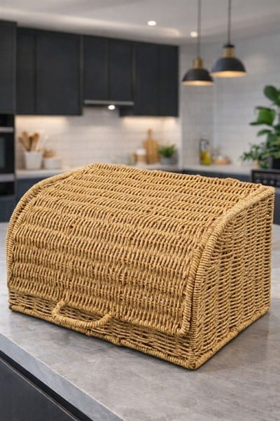 Büyük Boy Hasır Rattan Ekmeklik Ekmek Kutusu Saklama Kabı Kutusu 31*25Cm