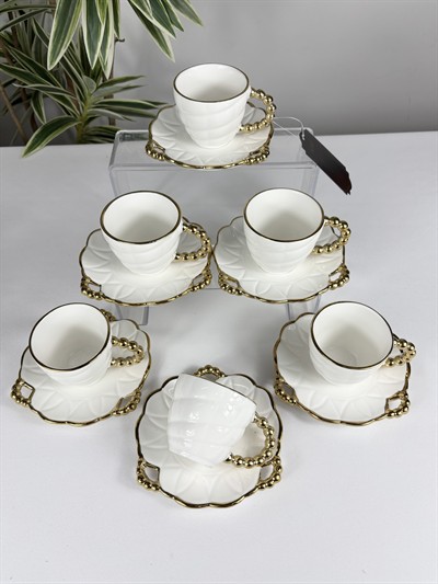 Daisy Gold Boncuklu Porselen Kahve Fincan Takımı