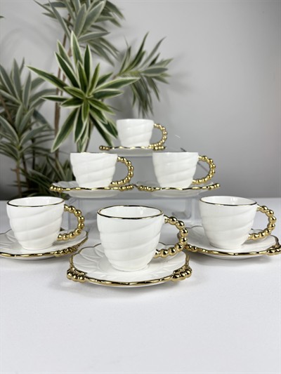 Daisy Gold Boncuklu Porselen Kahve Fincan Takımı