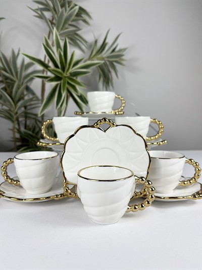Daisy Gold Boncuklu Porselen Kahve Fincan Takımı