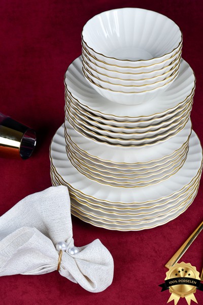 Farika Porselen Işıl Gold Yaldızlı 24 Parça Porselen Yemek Takımı